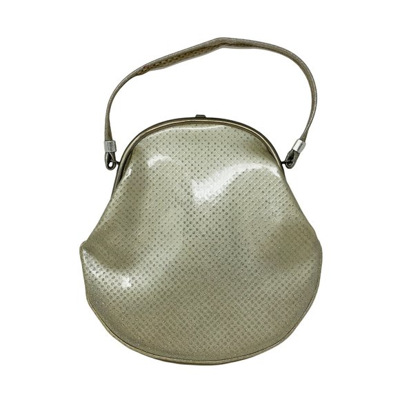 Vintage 1950s Silver Glitter Purse Plastic Top Handle Dotted Large Handbag - Picture 10 of 10